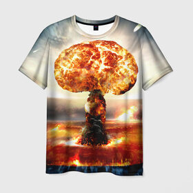 Мужская футболка 3D с принтом Атомный взрыв в Курске, 100% полиэфир | прямой крой, круглый вырез горловины, длина до линии бедер | city | earth | explosion | mushroom | night | nuclear | sky | атомный | взрыв | город | гриб | земля | небо | ночь
