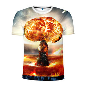 Мужская футболка 3D спортивная с принтом Атомный взрыв в Курске, 100% полиэстер с улучшенными характеристиками | приталенный силуэт, круглая горловина, широкие плечи, сужается к линии бедра | city | earth | explosion | mushroom | night | nuclear | sky | атомный | взрыв | город | гриб | земля | небо | ночь