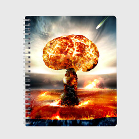 Тетрадь с принтом Атомный взрыв в Курске, 100% бумага | 48 листов, плотность листов — 60 г/м2, плотность картонной обложки — 250 г/м2. Листы скреплены сбоку удобной пружинной спиралью. Уголки страниц и обложки скругленные. Цвет линий — светло-серый
 | Тематика изображения на принте: city | earth | explosion | mushroom | night | nuclear | sky | атомный | взрыв | город | гриб | земля | небо | ночь