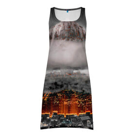 Платье-майка 3D с принтом Атомный взрыв в Курске, 100% полиэстер | полуприлегающий силуэт, широкие бретели, круглый вырез горловины, удлиненный подол сзади. | city | earth | explosion | heaven | mushroom | nuclear | атомный | взрыв | город | гриб | земля | небо