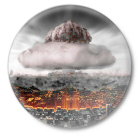 Значок с принтом Атомный взрыв в Курске,  металл | круглая форма, металлическая застежка в виде булавки | Тематика изображения на принте: city | earth | explosion | heaven | mushroom | nuclear | атомный | взрыв | город | гриб | земля | небо