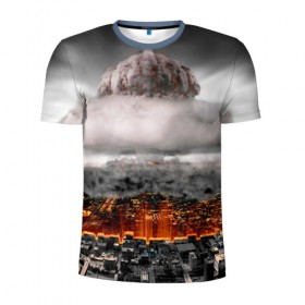 Мужская футболка 3D спортивная с принтом Атомный взрыв в Курске, 100% полиэстер с улучшенными характеристиками | приталенный силуэт, круглая горловина, широкие плечи, сужается к линии бедра | city | earth | explosion | heaven | mushroom | nuclear | атомный | взрыв | город | гриб | земля | небо