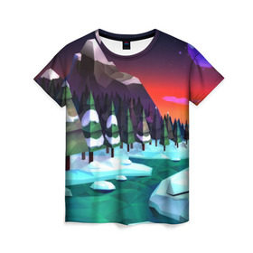 Женская футболка 3D с принтом Polygon Nature в Курске, 100% полиэфир ( синтетическое хлопкоподобное полотно) | прямой крой, круглый вырез горловины, длина до линии бедер | пейзаж | яркий