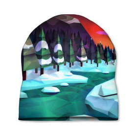 Шапка 3D с принтом Polygon Nature в Курске, 100% полиэстер | универсальный размер, печать по всей поверхности изделия | пейзаж | яркий
