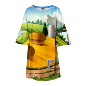 Детское платье 3D с принтом Ферма в Курске, 100% полиэстер | прямой силуэт, чуть расширенный к низу. Круглая горловина, на рукавах — воланы | пейзаж | яркий