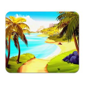 Коврик прямоугольный с принтом Тропический остров в Курске, натуральный каучук | размер 230 х 185 мм; запечатка лицевой стороны | Тематика изображения на принте: jungle | деревья | джунгли | зелень | кусты | лес | лодки | мох | океан | пальмы | пляж | тропики | экзотика