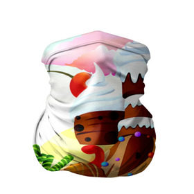 Бандана-труба 3D с принтом Candy Town в Курске, 100% полиэстер, ткань с особыми свойствами — Activecool | плотность 150‒180 г/м2; хорошо тянется, но сохраняет форму | Тематика изображения на принте: конфеты | пирожные | сладости | яркий