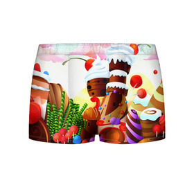 Мужские трусы 3D с принтом Candy Town в Курске, 50% хлопок, 50% полиэстер | классическая посадка, на поясе мягкая тканевая резинка | Тематика изображения на принте: конфеты | пирожные | сладости | яркий