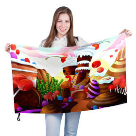 Флаг 3D с принтом Candy Town в Курске, 100% полиэстер | плотность ткани — 95 г/м2, размер — 67 х 109 см. Принт наносится с одной стороны | конфеты | пирожные | сладости | яркий