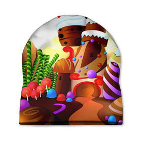 Шапка 3D с принтом Candy Town в Курске, 100% полиэстер | универсальный размер, печать по всей поверхности изделия | конфеты | пирожные | сладости | яркий