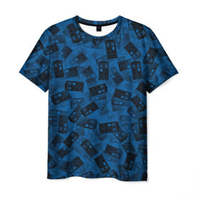 Мужская футболка 3D с принтом Будки Тардис в Курске, 100% полиэфир | прямой крой, круглый вырез горловины, длина до линии бедер | doctor | tardis | who | доктор | кто | машина времени | паттерн | синий | туалет