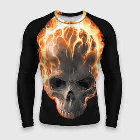 Мужской рашгард 3D с принтом Череп в огне в Курске,  |  | background | black | death | fire | flame | skeleton | skull | огонь | пламя | скелет | фон | череп | черный