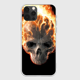 Чехол для iPhone 12 Pro с принтом Череп в огне в Курске, силикон | область печати: задняя сторона чехла, без боковых панелей | background | black | death | fire | flame | skeleton | skull | огонь | пламя | скелет | фон | череп | черный