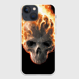 Чехол для iPhone 13 mini с принтом Череп в огне в Курске,  |  | background | black | death | fire | flame | skeleton | skull | огонь | пламя | скелет | фон | череп | черный