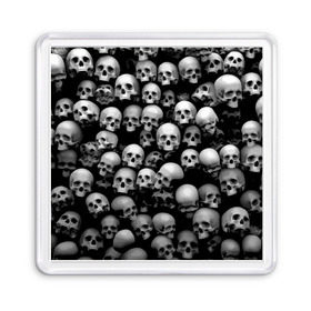 Магнит 55*55 с принтом Черепа в Курске, Пластик | Размер: 65*65 мм; Размер печати: 55*55 мм | Тематика изображения на принте: background | black | death | skeletons | skull | скелеты | фон | черепа | черный