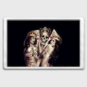 Магнит 45*70 с принтом Скелетоны в Курске, Пластик | Размер: 78*52 мм; Размер печати: 70*45 | background | black | cards | color | crown | death | game | girl | hearts | king | queen | skeleton | skull | spades | tattoo | девушки | игра | карты | королевы | король | короны | масть | пики | скелет | тату | фон | черви 