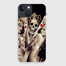 Чехол для iPhone 13 mini с принтом Скелетоны в Курске,  |  | background | black | cards | color | crown | death | game | girl | hearts | king | queen | skeleton | skull | spades | tattoo | девушки | игра | карты | королевы | король | короны | масть | пики | скелет | тату | фон | черви 