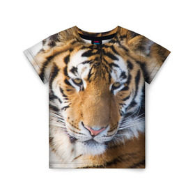 Детская футболка 3D с принтом Тигр в Курске, 100% гипоаллергенный полиэфир | прямой крой, круглый вырез горловины, длина до линии бедер, чуть спущенное плечо, ткань немного тянется | амурский | животные | киса | кот | котенок | кошка | пума | рысь | серый | тигр | хищник