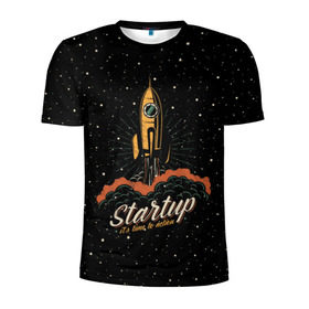 Мужская футболка 3D спортивная с принтом Startup Space в Курске, 100% полиэстер с улучшенными характеристиками | приталенный силуэт, круглая горловина, широкие плечи, сужается к линии бедра | cosmos | galaxy | planet | rocket | space | star | взлет | галактика | звезды | корабль | космос | планета | ракета