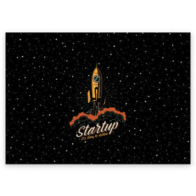 Поздравительная открытка с принтом Startup Space в Курске, 100% бумага | плотность бумаги 280 г/м2, матовая, на обратной стороне линовка и место для марки
 | cosmos | galaxy | planet | rocket | space | star | взлет | галактика | звезды | корабль | космос | планета | ракета