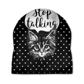 Шапка 3D с принтом Stop Talking в Курске, 100% полиэстер | универсальный размер, печать по всей поверхности изделия | animal | beast | cat | feline | gentleman | kitty | meow | stop | talk | джентльмен | животное | зверь | кот | котенок | котик | кошка | мяу | разговор | стоп