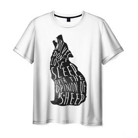Мужская футболка 3D с принтом Wolves Dont Lose Sleep в Курске, 100% полиэфир | прямой крой, круглый вырез горловины, длина до линии бедер | animal | beast | moon | night | rage | roar | wolf | вой | волк | волчица | животное | зверь | луна | ночь | рык | ярость