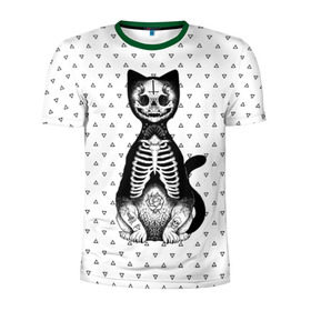 Мужская футболка 3D спортивная с принтом Готический кот в Курске, 100% полиэстер с улучшенными характеристиками | приталенный силуэт, круглая горловина, широкие плечи, сужается к линии бедра | Тематика изображения на принте: bone | cat | death | feline | gothic | hipster | kitty | meow | skelet | skull | tatoo | готика | кости | кот | котенок | котик | кошка | мяу | скелет | тату | хипстер | череп