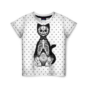 Детская футболка 3D с принтом Готический кот в Курске, 100% гипоаллергенный полиэфир | прямой крой, круглый вырез горловины, длина до линии бедер, чуть спущенное плечо, ткань немного тянется | Тематика изображения на принте: bone | cat | death | feline | gothic | hipster | kitty | meow | skelet | skull | tatoo | готика | кости | кот | котенок | котик | кошка | мяу | скелет | тату | хипстер | череп