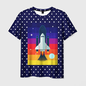 Мужская футболка 3D с принтом Запуск ракеты в Курске, 100% полиэфир | прямой крой, круглый вырез горловины, длина до линии бедер | cosmos | galaxy | moon | planet | rocket | space | star | галактика | звезды | космос | луна | планета | ракета | шатл