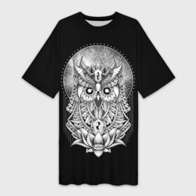Платье-футболка 3D с принтом Королевская сова в Курске,  |  | bird | forest | moon | nature | night | owl | queen | tatoo | wood | королева | лес | луна | ночь | природа | птица | сова | тату
