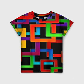 Детская футболка 3D с принтом Check maze в Курске, 100% гипоаллергенный полиэфир | прямой крой, круглый вырез горловины, длина до линии бедер, чуть спущенное плечо, ткань немного тянется | квадраты | паттерн | разноцветный | яркий