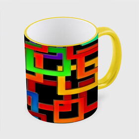 Кружка 3D с принтом Check maze в Курске, керамика | ёмкость 330 мл | Тематика изображения на принте: квадраты | паттерн | разноцветный | яркий