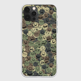 Чехол для iPhone 12 Pro Max с принтом Камуфляж со злыми смайлами в Курске, Силикон |  | Тематика изображения на принте: angry | evil | face | peke | smile | yoba | йоба | камуфляж | мем | милитари | пека | смайл | смайлик | хаки
