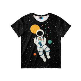 Детская футболка 3D с принтом Космический романтик в Курске, 100% гипоаллергенный полиэфир | прямой крой, круглый вырез горловины, длина до линии бедер, чуть спущенное плечо, ткань немного тянется | Тематика изображения на принте: astronaut | cosmonaut | cosmos | galaxy | moon | planet | space | star | астронавт | галактика | звезды | космонавт | космос | луна | планета | скафандр