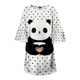 Детское платье 3D с принтом Любовь панды в Курске, 100% полиэстер | прямой силуэт, чуть расширенный к низу. Круглая горловина, на рукавах — воланы | animal | bear | beast | forest | heart | love | nature | panda | животное | зверь | лес | любовь | медведь | панда | природа | сердце | страсть