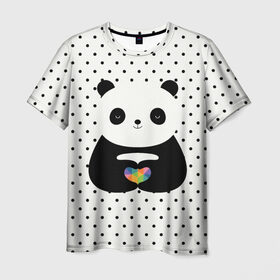 Мужская футболка 3D с принтом Любовь панды в Курске, 100% полиэфир | прямой крой, круглый вырез горловины, длина до линии бедер | Тематика изображения на принте: animal | bear | beast | forest | heart | love | nature | panda | животное | зверь | лес | любовь | медведь | панда | природа | сердце | страсть