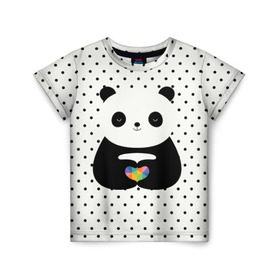 Детская футболка 3D с принтом Любовь панды в Курске, 100% гипоаллергенный полиэфир | прямой крой, круглый вырез горловины, длина до линии бедер, чуть спущенное плечо, ткань немного тянется | Тематика изображения на принте: animal | bear | beast | forest | heart | love | nature | panda | животное | зверь | лес | любовь | медведь | панда | природа | сердце | страсть