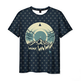 Мужская футболка 3D с принтом Музыка гор в Курске, 100% полиэфир | прямой крой, круглый вырез горловины, длина до линии бедер | forest | melody | mountain | music | nature | retro | sound | vinyl | винил | горы | звук | лес | мелодия | музыка | природа | ретро