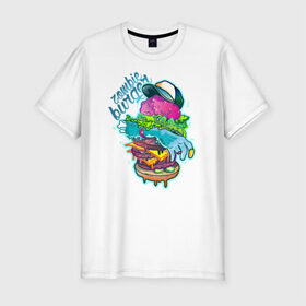 Мужская футболка премиум с принтом Zombie Burger в Курске, 92% хлопок, 8% лайкра | приталенный силуэт, круглый вырез ворота, длина до линии бедра, короткий рукав | Тематика изображения на принте: art | the walking dead | zombie | арт | зомби | ходячие мертвецы