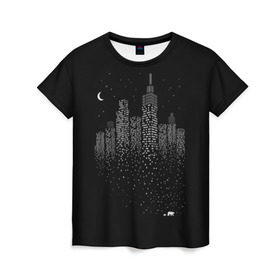 Женская футболка 3D с принтом Ночной город в Курске, 100% полиэфир ( синтетическое хлопкоподобное полотно) | прямой крой, круглый вырез горловины, длина до линии бедер | city | dark | galaxy | moon | night | planet | space | town | галактика | город | звезды | космос | луна | ночь | свет | столица | тьма