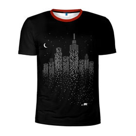 Мужская футболка 3D спортивная с принтом Ночной город в Курске, 100% полиэстер с улучшенными характеристиками | приталенный силуэт, круглая горловина, широкие плечи, сужается к линии бедра | Тематика изображения на принте: city | dark | galaxy | moon | night | planet | space | town | галактика | город | звезды | космос | луна | ночь | свет | столица | тьма