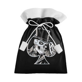 Подарочный 3D мешок с принтом Скелетон в Курске, 100% полиэстер | Размер: 29*39 см | Тематика изображения на принте: background | black | card | cylinder | death | game | hat | skeleton | skull | spades | suit | игра | карты | масть | пики | скелет | фон | цилиндр | череп | черный | шляпа