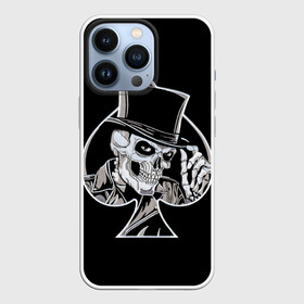 Чехол для iPhone 13 Pro с принтом Скелетон в Курске,  |  | background | black | card | cylinder | death | game | hat | skeleton | skull | spades | suit | игра | карты | масть | пики | скелет | фон | цилиндр | череп | черный | шляпа