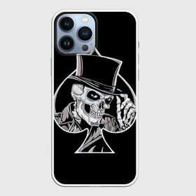 Чехол для iPhone 13 Pro Max с принтом Скелетон в Курске,  |  | background | black | card | cylinder | death | game | hat | skeleton | skull | spades | suit | игра | карты | масть | пики | скелет | фон | цилиндр | череп | черный | шляпа