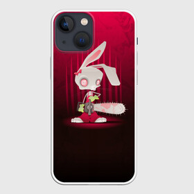 Чехол для iPhone 13 mini с принтом Заяц с бензопилой в Курске,  |  | Тематика изображения на принте: бензопила | девушке | зайка | заяц | красная | мульт | мультфильм | прикол | ужас | цветы