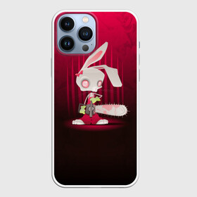 Чехол для iPhone 13 Pro Max с принтом Заяц с бензопилой в Курске,  |  | Тематика изображения на принте: бензопила | девушке | зайка | заяц | красная | мульт | мультфильм | прикол | ужас | цветы