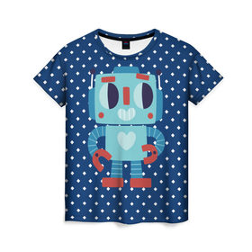 Женская футболка 3D с принтом Робот любви в Курске, 100% полиэфир ( синтетическое хлопкоподобное полотно) | прямой крой, круглый вырез горловины, длина до линии бедер | cyborg | heart | iron | love | robot | железо | киборг | любовь | робот | сердце | страсть