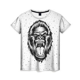 Женская футболка 3D с принтом Рык гориллы в Курске, 100% полиэфир ( синтетическое хлопкоподобное полотно) | прямой крой, круглый вырез горловины, длина до линии бедер | Тематика изображения на принте: animal | beast | gorilla | head | monkey | nature | rage | roar | голова | горилла | жиивотное | зверь | обезьяна | природа | рык | ярость