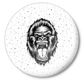 Значок с принтом Рык гориллы в Курске,  металл | круглая форма, металлическая застежка в виде булавки | animal | beast | gorilla | head | monkey | nature | rage | roar | голова | горилла | жиивотное | зверь | обезьяна | природа | рык | ярость