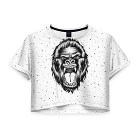 Женская футболка 3D укороченная с принтом Рык гориллы в Курске, 100% полиэстер | круглая горловина, длина футболки до линии талии, рукава с отворотами | Тематика изображения на принте: animal | beast | gorilla | head | monkey | nature | rage | roar | голова | горилла | жиивотное | зверь | обезьяна | природа | рык | ярость